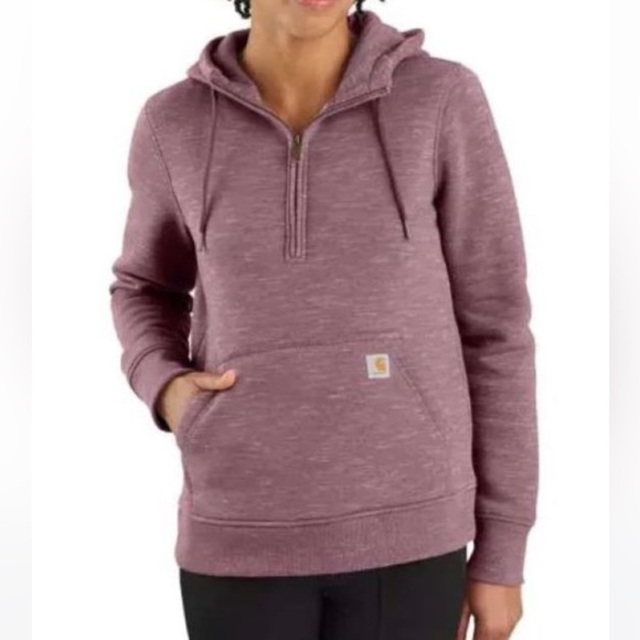 Light pink carhartt quarter zip hoodie. Pocket quarter zip sweatshirt - Picture 7 of 8
